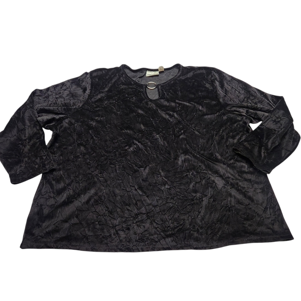 Fashion Bug Y2k Black Crushed Velvet Top Size 30/32 Goth Whitchy